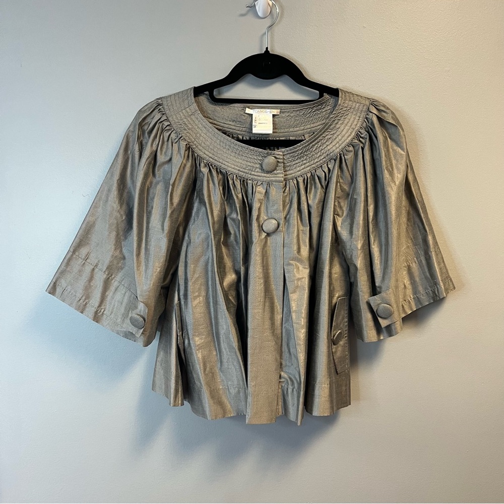 Tony Cohen Bolero Jacket Grey Silk Blend Two Button Dressy Shrug Sz 6 EUC